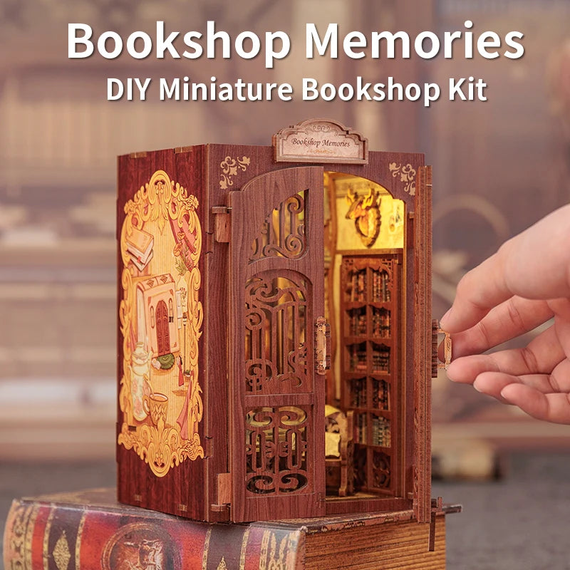 DIY 3D Book Nook Kit Miniature Wooden Owl Dollhouse Bookstore with LED