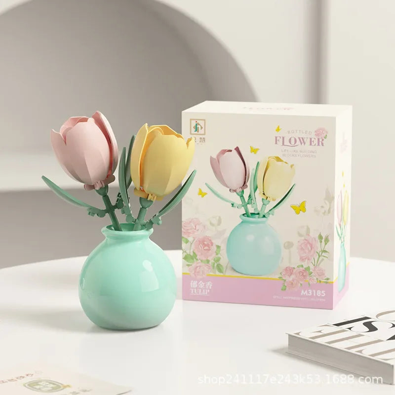 60PCS Cute Mini Bostanic Blocks in Oval Vase
