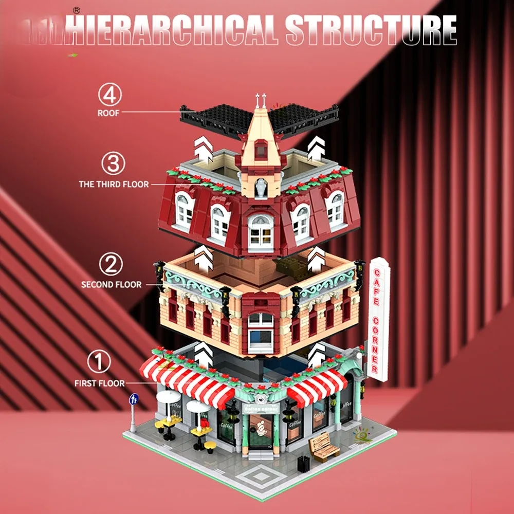 1456PCS CityView Old Streets Corner Coffee Shop Church and Bank