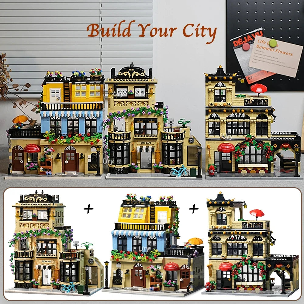 1500PCS CityStreet Old European Streeet Coffee Restaurant with LED