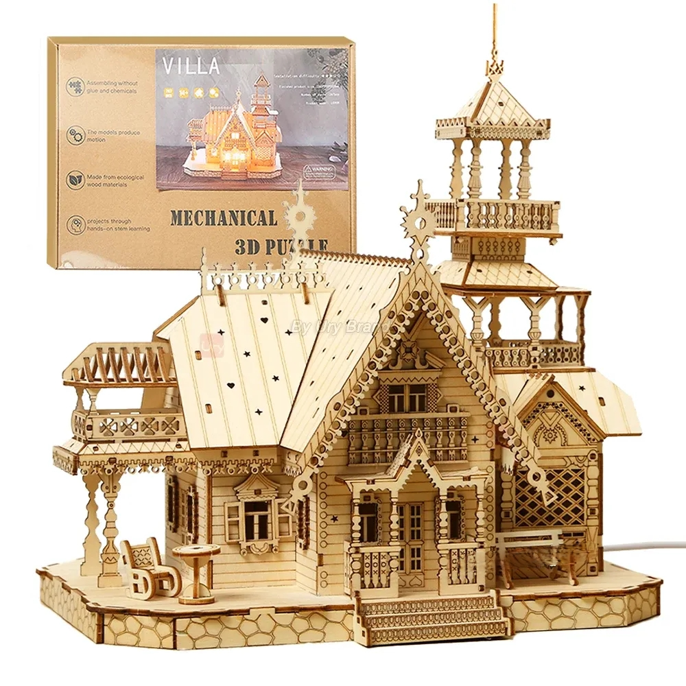 3D Wooden Puzzle Villa House Royal Castle with Light Assembly Toy