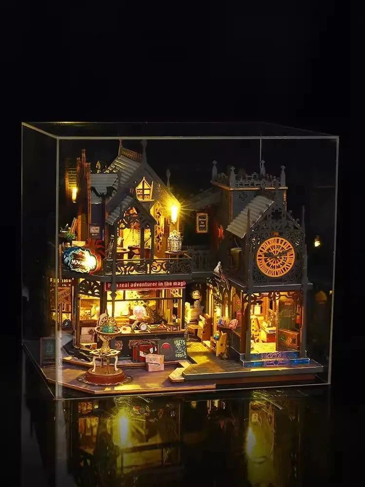 3D Big DollHouse Wooden Puzze House and Clock Tower with Mini Furniture