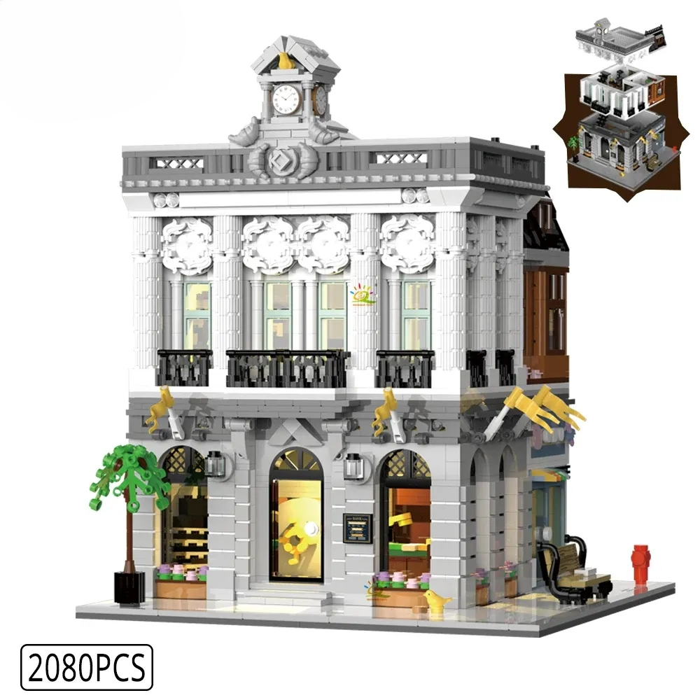 1456PCS CityView Old Streets Corner Coffee Shop Church and Bank