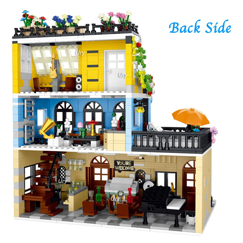 1500PCS CityStreet Old European Streeet Coffee Restaurant with LED