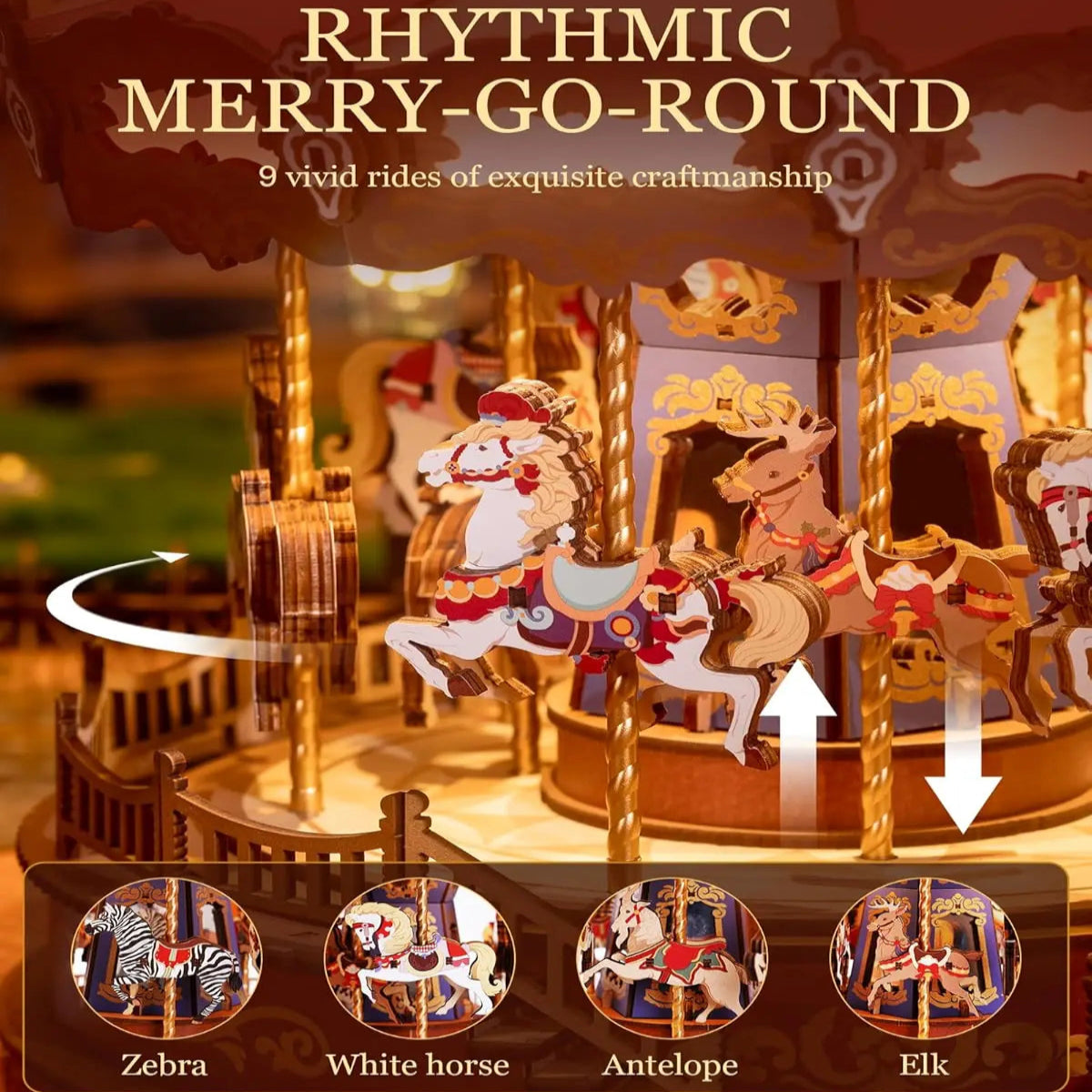 Classic Carousel Music Boxes 3D Wooden Puzzle with Light