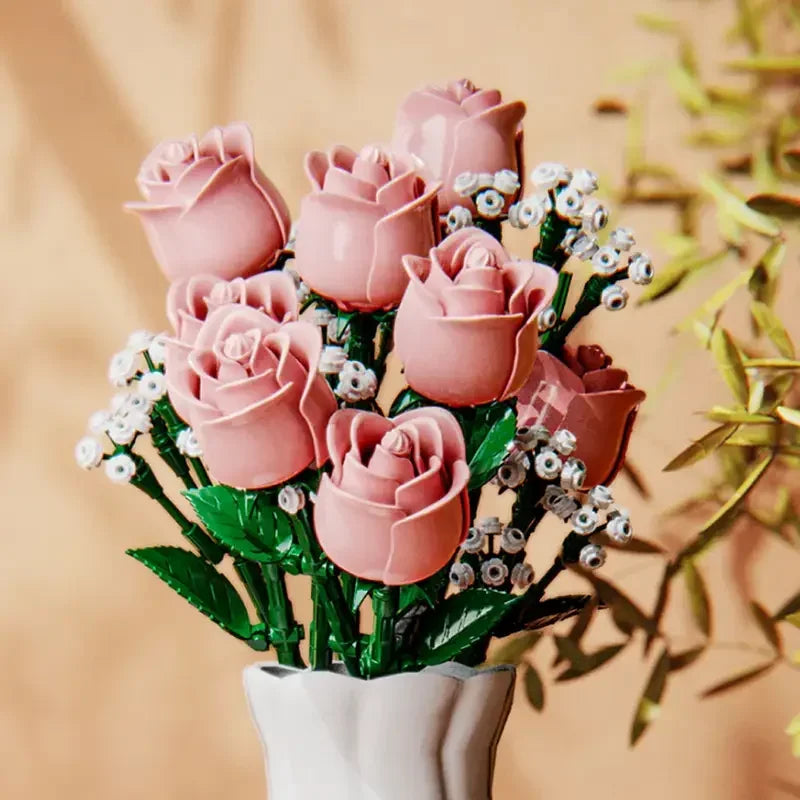 968 PCS Pink Roses Bouquet Bricks