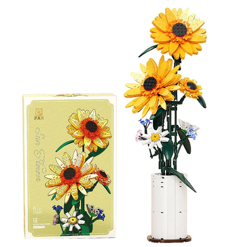800 PCS Creative Sunflower Bouquet Potted Building Blocks for Home Decoration