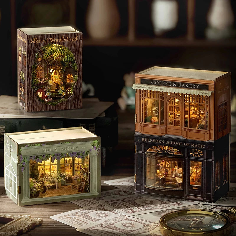 DIY Miniature Doll House Wooden Puzzle Bookstore/Bakery/Forest