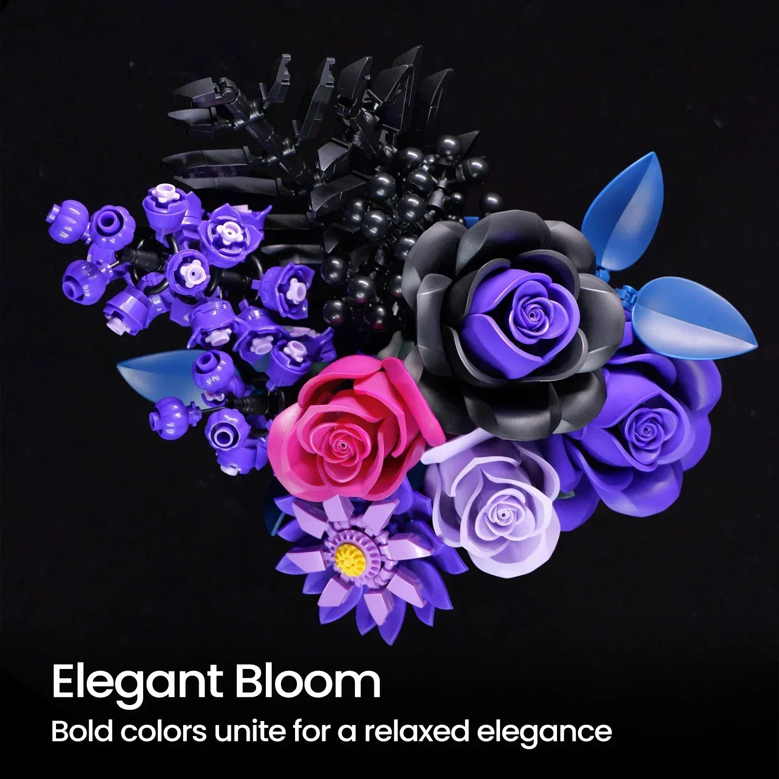 736 PCS Purple Rose Botanical Building Block with Gothic Decor