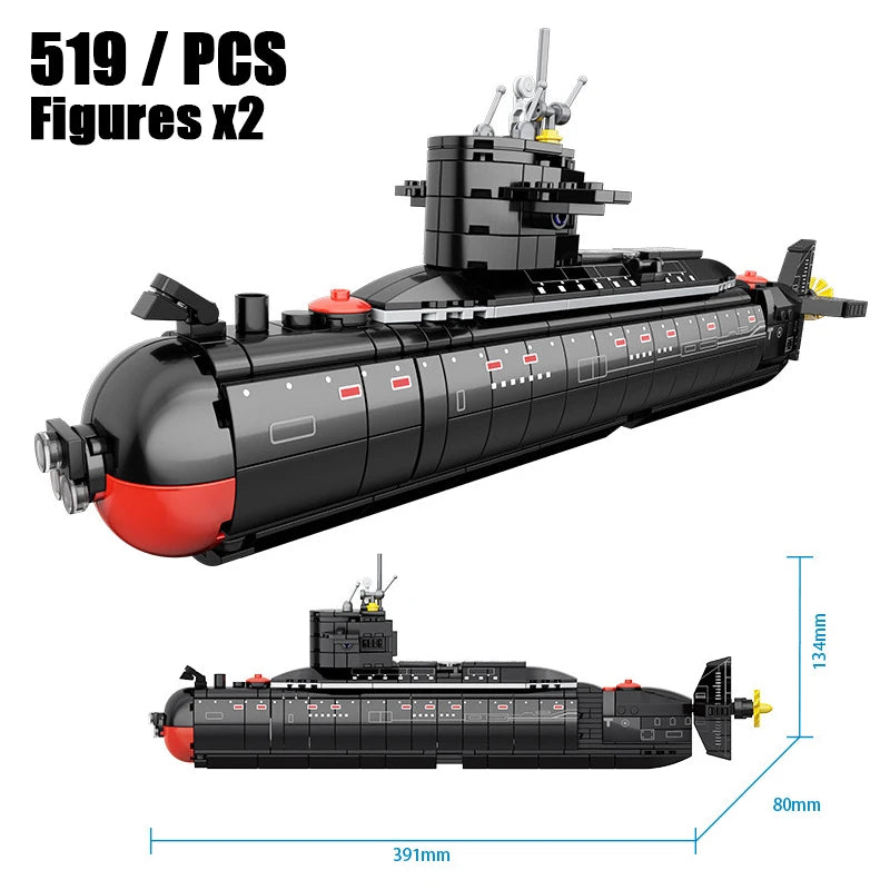 300PCS Navy Vessel Ship Nuclear Submarine Building Blocks