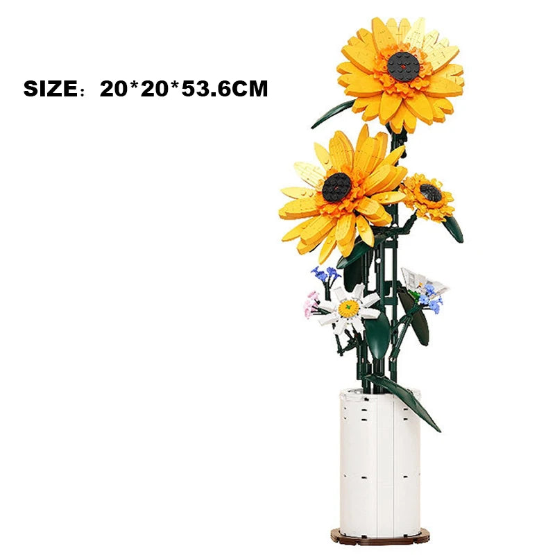 800 PCS Creative Sunflower Bouquet Potted Building Blocks for Home Decoration