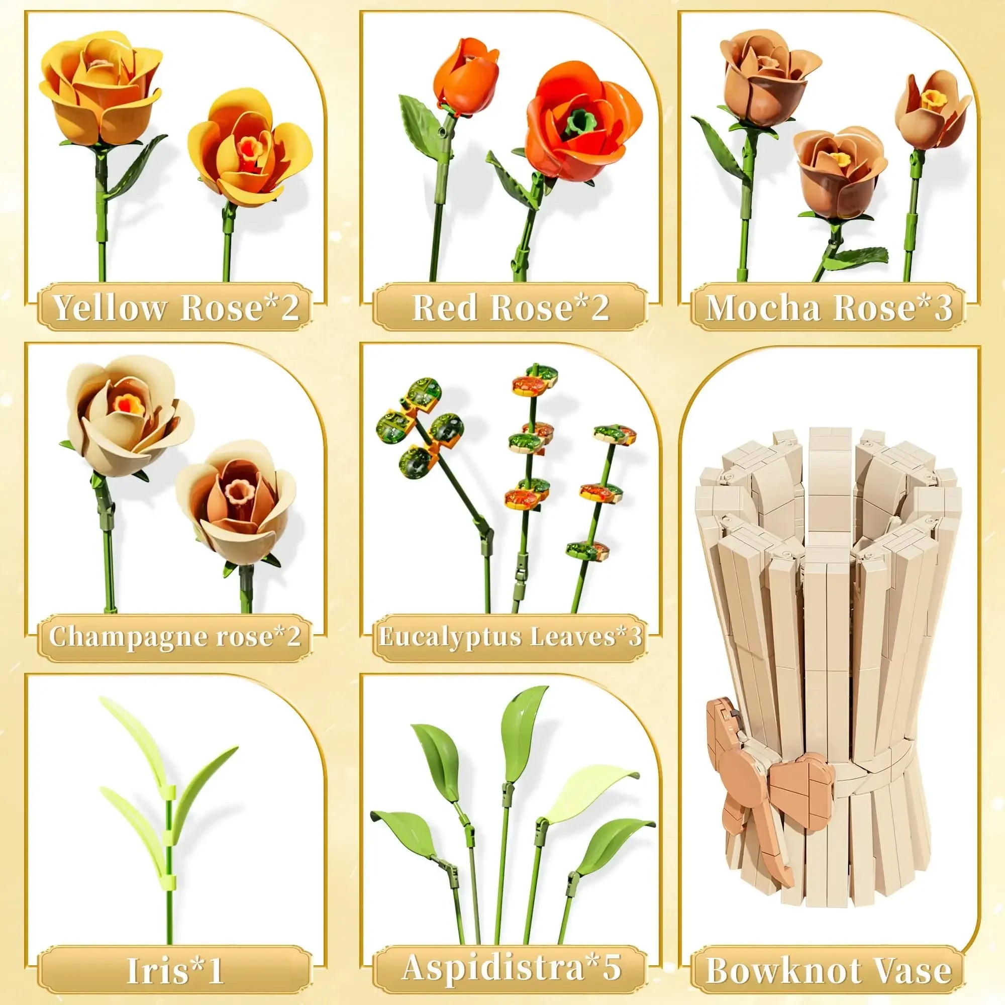 868PCS Autumn Eternal Rose with Vase Bricks Home Decoration