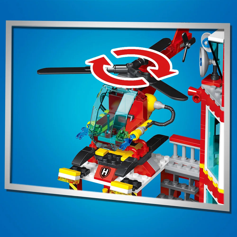 779PCS City Oceans Fire Station Blocks with Fire Station,Fire Helicopter,Fire Ship,Rescue Boat